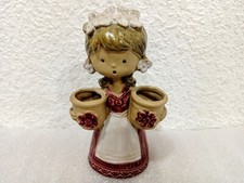 Vintage Red Lady flowers pot figurine Vase Swedish Flower girl Christmas decor