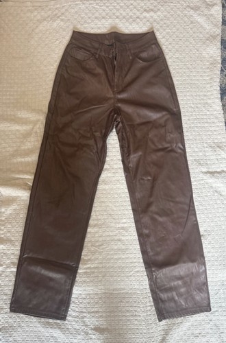 Women brown faux leather pants - women,