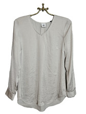 CAbi #3768 Classic Platinum Silky Blouse Long Sleeve V-Neck Women’s Size Small
