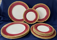 Aynsley Hertford Maroon Dinner Plates Red & Gold #7081 CLEARANCE!