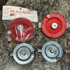 LOT OF 4 OLD SCHOOL ICE REELS SCHOOLEY'S DE-MA-REEL ICE FISHING REEL METAL