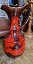 Huge Vintage German Art Pottery Fat Lava Floor Vase Ewer Brown / Orange 21" X 10