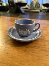 Miniature Wedgwood pale blue Jasperware teacup and saucer.