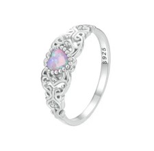 Pink Opal Ring Vintage Love Heart Genuine 925 Sterling Silver Sizes L N P 💖