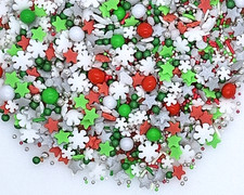 Christmas Cupcake Sprinkles Mix Edible Red Green Cake Decorations Xmas Toppers