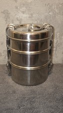 Genuine Stainless Steel Indian Tiffin Lunch Box 3 Tier  Portable Food Storage 