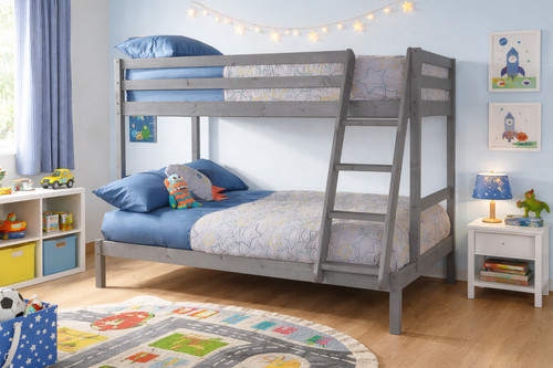 Triple wooden bunk bed grey - wooden, in