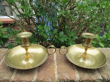 A Pair Of Very Large Brass Candle Holders - 550g 19cms Diameter