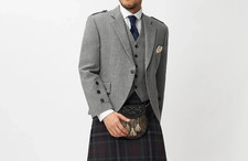 Men's Grey Wool Tweed Kilt Jacket With Waistcoat Scottish Wedding Kilt Jacket