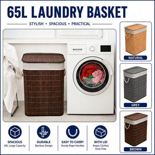 Bamboo 65l laundry - bamboo, bin
