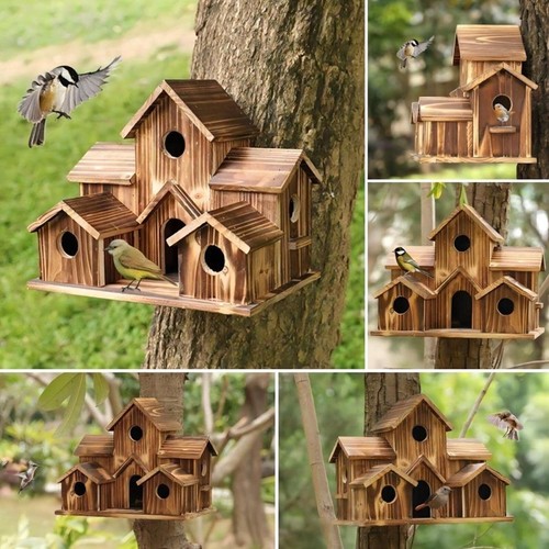 Outside wooden bird houses - outside,