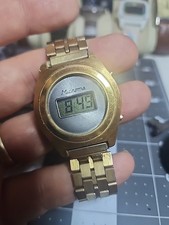 Vintage Microma Digital Mens Gold Tone Wristwatch Working