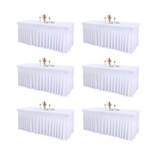 6 Packs White Table Clothes for 6 Foot Rectangle Tables, One-Piece Wrinkle Re...