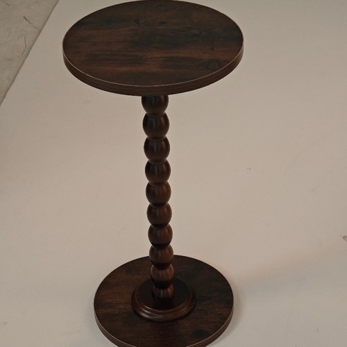 Wood round side table vintage - side,