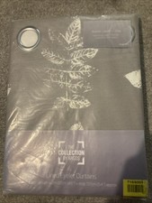 Argos Artisan Leaves Grey Lined Eyelet Curtains W X 117 D X 137cm New