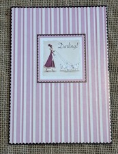 Woman Walking Poodles Pink Striped Birthday Card Glam Glamorous Fun Playful