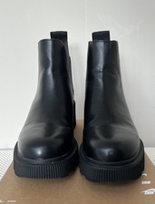 Zara Black Faux Leather Pull On Chunky Sole Ankle Boots Size 37 