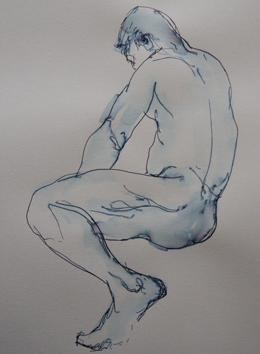 Ink drawing male nude - drawing,