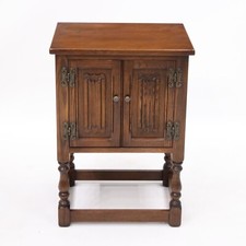 Old Charm Pedestal Cabinet Cupboard Linenfold Doors Tudor Brown FREE DELIVERY*