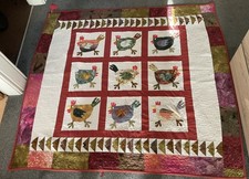 Handmade Quilt Appliqued Chickens 56 x 52 inches