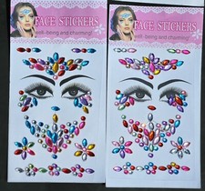 2x Small Sheets Face Gems Multi Coloured Stickers Make-Up Body Jewels Festival