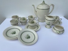 Crown Ducal Vintage Art Deco Coffee Set ‘Snowy Glaze’ Hand Painted Complete