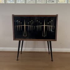 Mid-Century Modern Vinyl Record Storage Cabinet Glass Doors