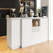 Kitchen Island Breakfast Bar Dining Table with Storage Cabinet Cupboard White