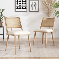 Modern Dining Chairs Set of 2 Kitchen Chairs with Rattan Backrest & Padded Seat