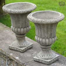 Pair of Large Fluted Urns | Stone Planter Garden Ornament Statue Victorian Vase