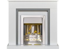 Adam Milan Fireplace in Pure White & Grey with Helios Electric Fire in Brushed S