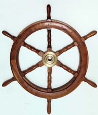 30 in (76cm) 6-spoke wooden ship's wheel. Nautical marine decor.
