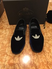 Church's Blue Velvet Slipper Loafer with Silver Embroidered Crown 7UK- used once