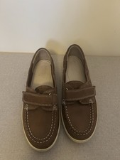 Hotter brown leather boat shoes with a hook and loop strap closure Uk Size 4
