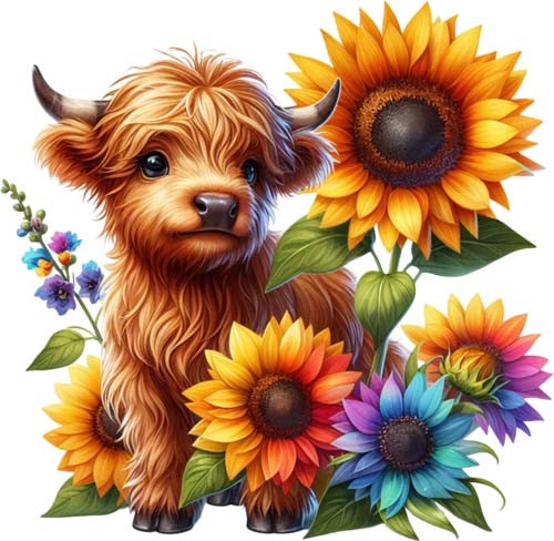 Sunflower highland cow wall - cow,
