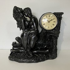 Vintage Black Resin Figurine Mantel Quartz Clock Two Lovers Kissing by Juliana