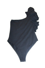 ZARA BLACK ASYMETRIC ONE SHOULDER RUFFLE FRILL BODY Sz S