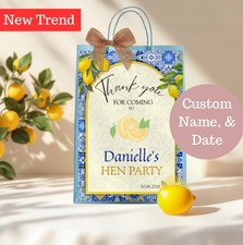 Personalised Lemon Hen Party Bags – Amalfi Blue Tile Mediterranean Theme Hen do