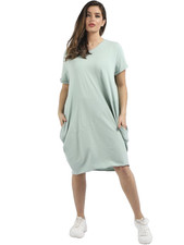 Italian Cocoon Dress light green cotton Pockets short sleeves One Size UK 14-20