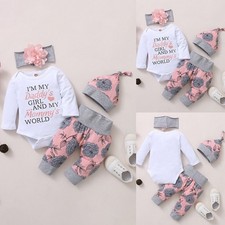 3PCS Newborn Baby Girls Floral Romper Tops + Pants + Headband Outfit Set Clothes