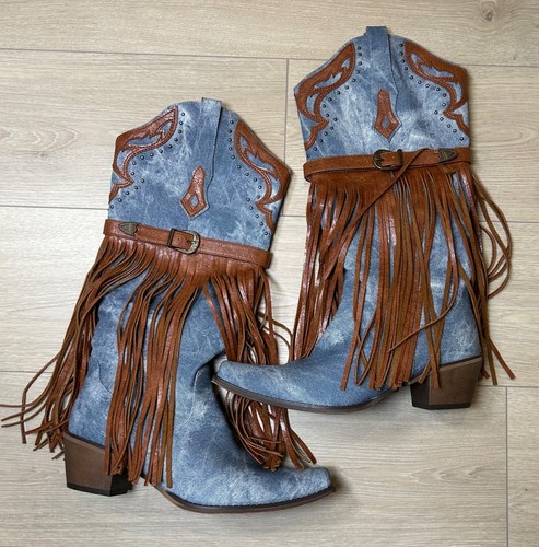 Women fringe cowboy boots - women's,