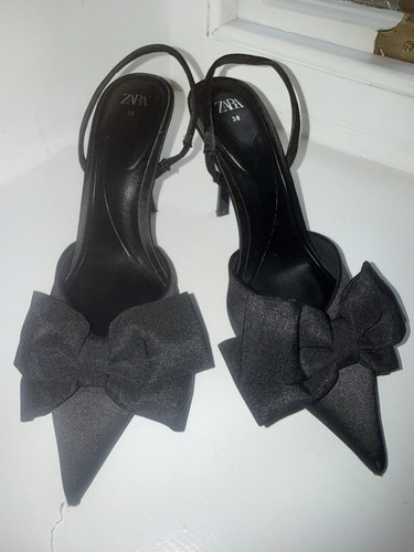 Zara black satin slingback - zara, bow