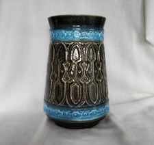 Vintage mid century Price Kensington Large Green & Blue Textured Corinth Vase 