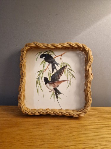 Square wooden and wicker tray - wooden,