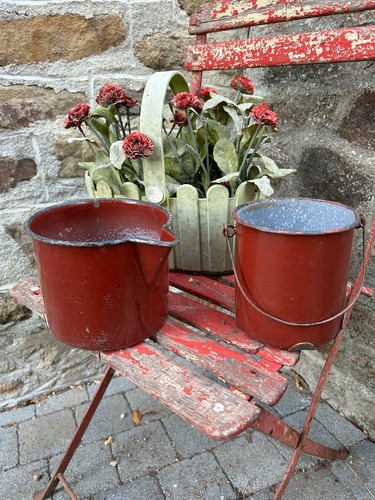 Vintage red enamel pitcher - pitcher, &
