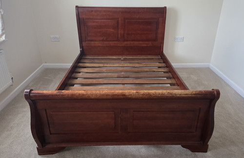 Dark wood sleigh bed - wood,