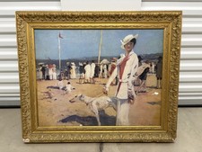 Antique Style Woman Dog by Sea