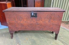 18th Century Carved Oak Coffer, Antique, Blanket Box with Candle Box REDUCED