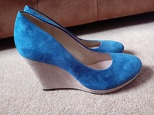 Clarks Royal Blue/Grey High Wedges Occasion Shoes Size UK 5.5 Hardly Worn.