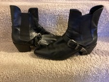 Zara Women's Leather Boots Size 41 Black Ankle Boots Small Heel